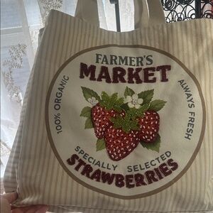 Strawberries beaded canvas tote bag 16” x 16” x 6”